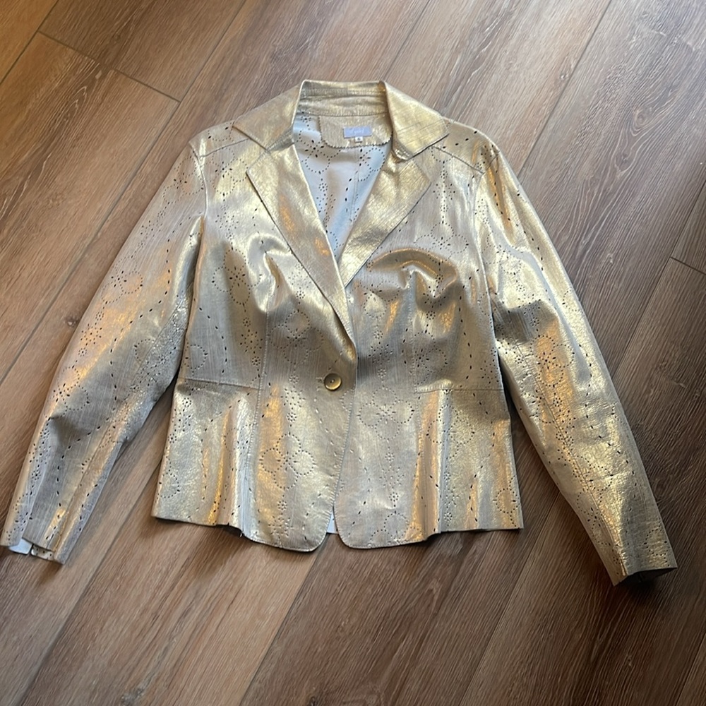 Gold Metallic Leather jacket. Size 8. Laser cut